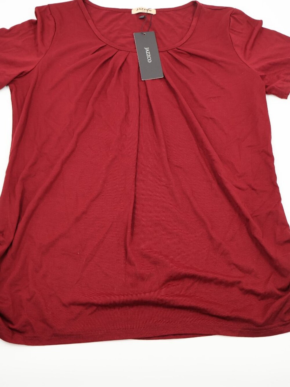 Jazzco Pleated Scoop Neck Top Women XXL Burgundy Ruched Side Short Sleeve